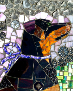 Mosaic of black dog named Diamond