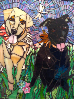 Mosaic of two dogs named Marley and Midnight