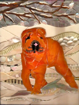Mosaic of an orange dog named Dakota