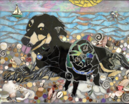 Mosaic of two dogs named Bodhi and Willow