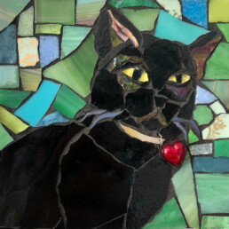 Mosaic of a Black Cat with Red Heart